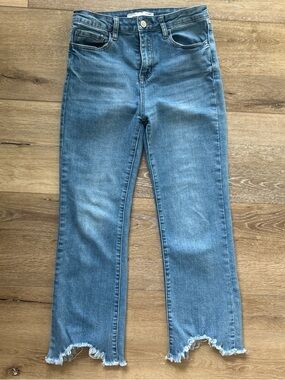 Klique B Light Wash Frayed Hem Straight Jeans